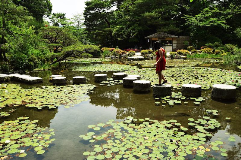 Girl at Heian Shrine in Kyoto, one of the most beautiful shrines in Kyoto,