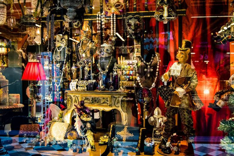 Photo of unique display in Passage Jouffroy in Paris, one of the covered passages in Paris with unique shops. 