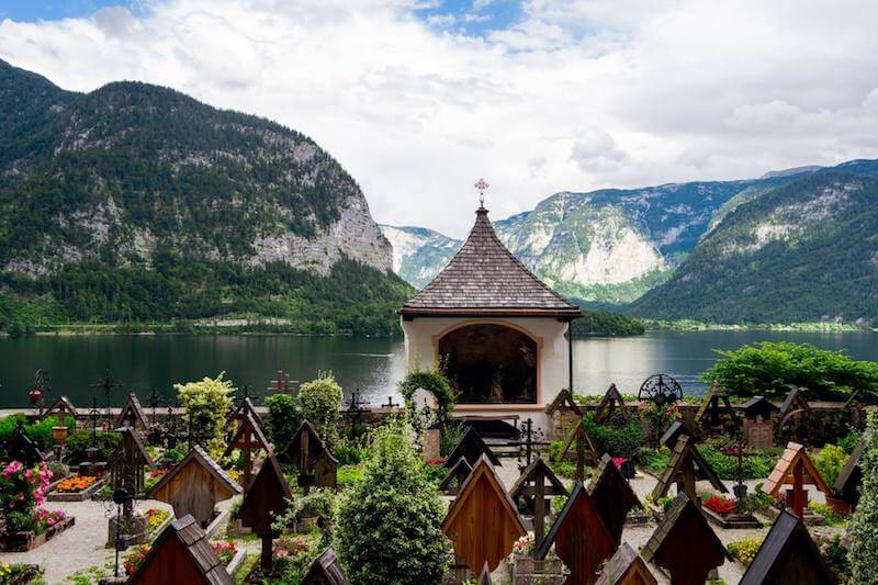 Cemetery above Hallstatt near the Parish of the Assumption in Hallstatt, Austria. 