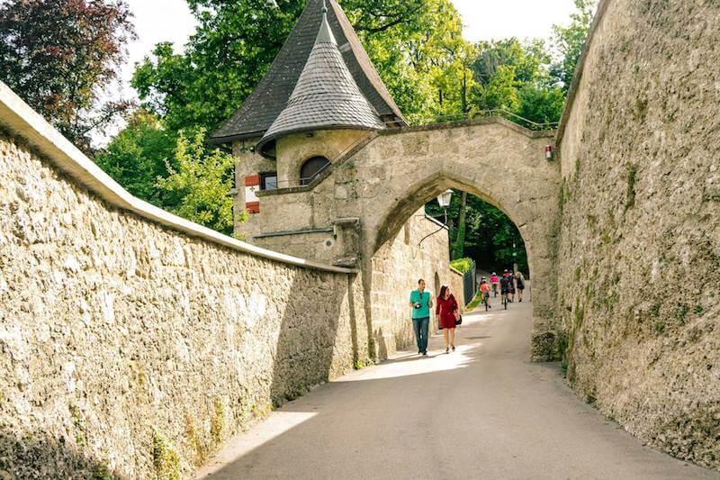 Beautiful path alongside a castle in Salzburg, Austria