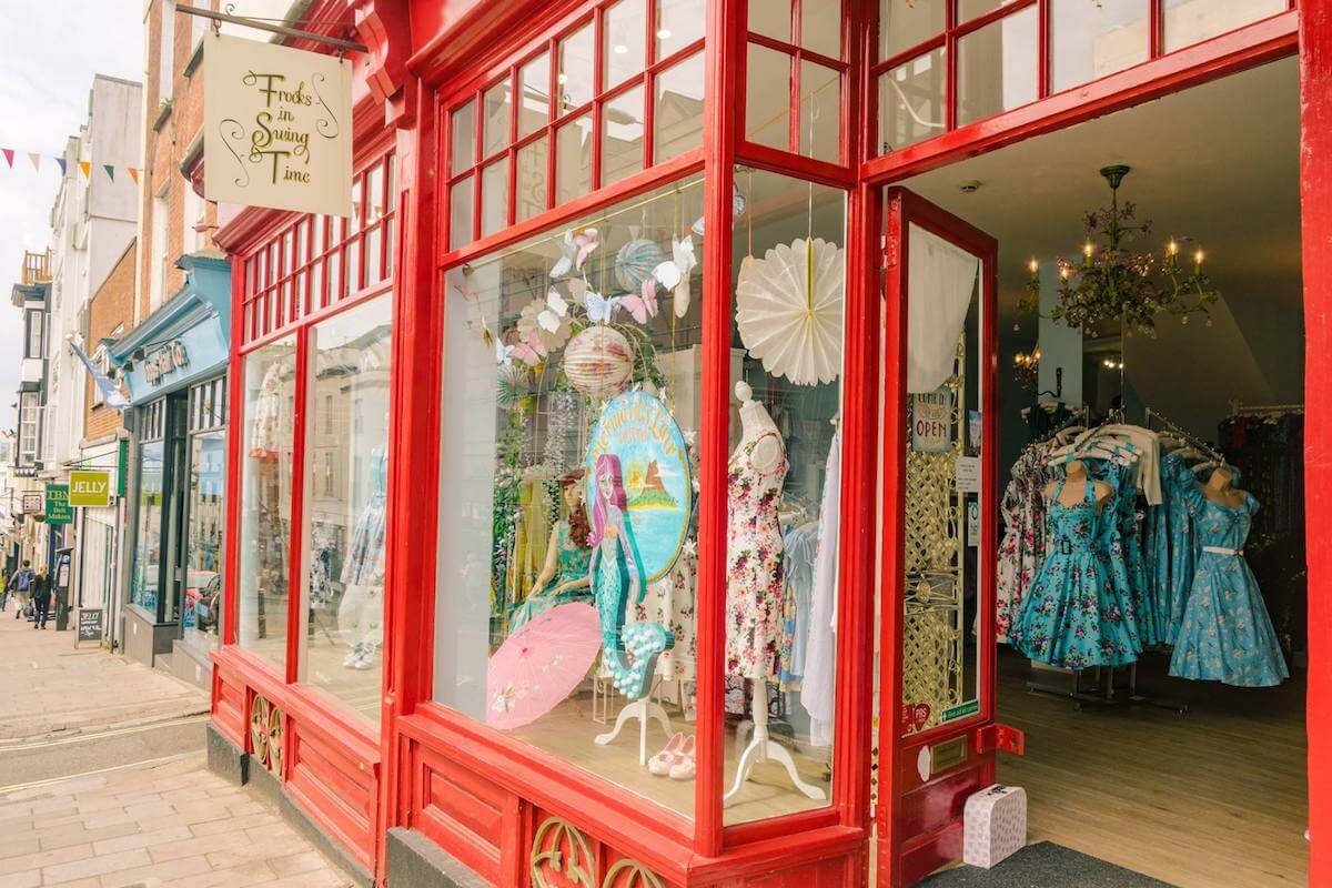 Beautiful and colorful swing style dresses at Frock in Swing Time, a cute independent dress shop that sells vintage inspired dresses in Exeter, Devon.