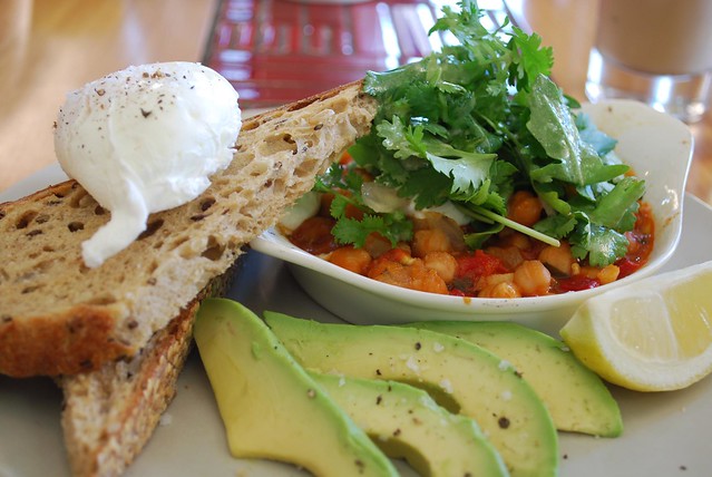 Poached Eggs with Middle Eastern Chickpea Bake - close-up - Mitte AUD15