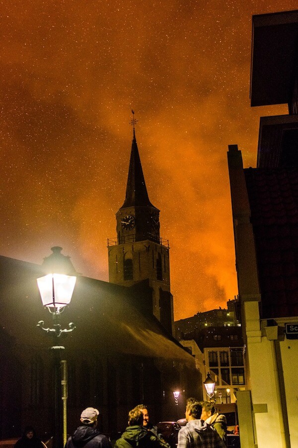 Haunting image of Scheveningen church on New Year's Eve after the Scheveningen bonfire of 2019 went out of control...