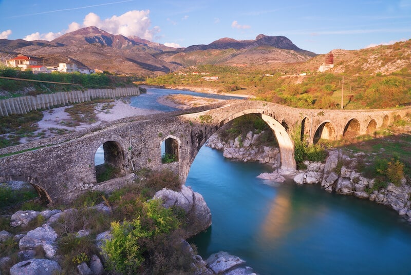 Mes Bridge in Shkodra, Albania. This beautiful bridge is one of the highlights of Shkodra. #travel #Albania #Balkans