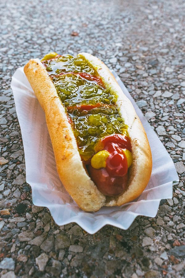 Nathan's all beef hotdog at the original Nathan's on Coney Island, Brooklyn.