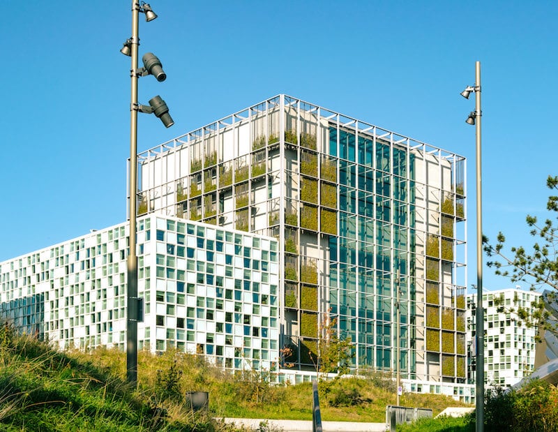 International Criminal Court in the Hague with photo taken from the bike path