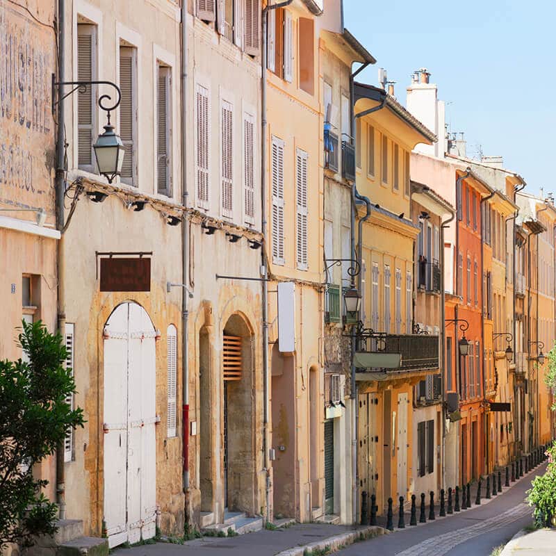 Colorful street filled with houses in the historic center of Nice