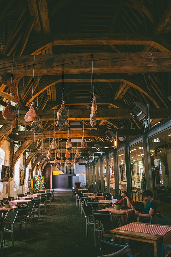 Interior of the Groot Vleeshuis, a food market in Gent Belgium