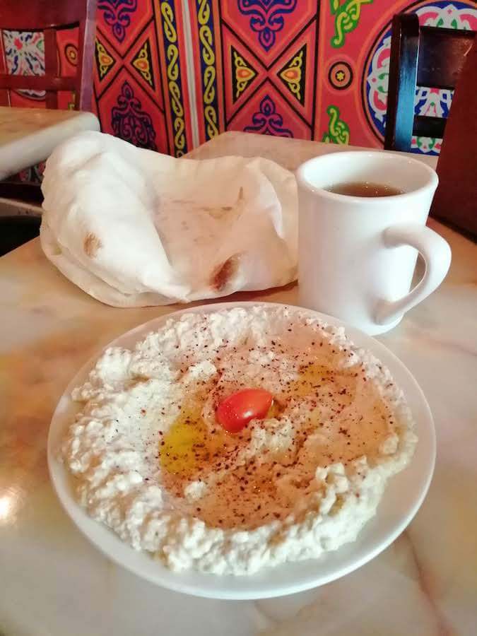 Pita bread and hummus at Bedouin Tent, a popular restaurant in Downtown Brooklyn