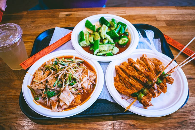 Cold skin noodles and vegetables from Xi'an Famous Foods in Flushing, Queens.