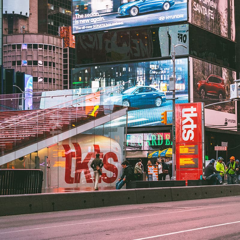 The TKTS booth in Times Square, where you can purchase discount broadway tickets! 