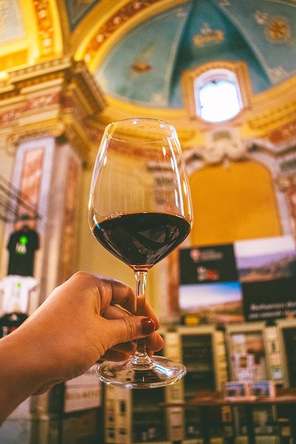 Glass of Barbaresco tasted during an independent visit to Barbaresco within the Enoteca Regionale