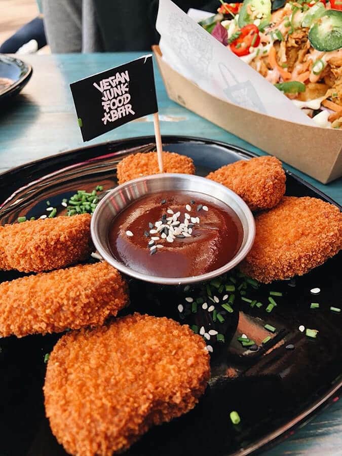 Vegan bitterballen, a Dutch specialty, in Amsterdam.  You can find vegan Dutch food in Amsterdam at the Vegan Junk Food Bar. #vegan #amsterdam